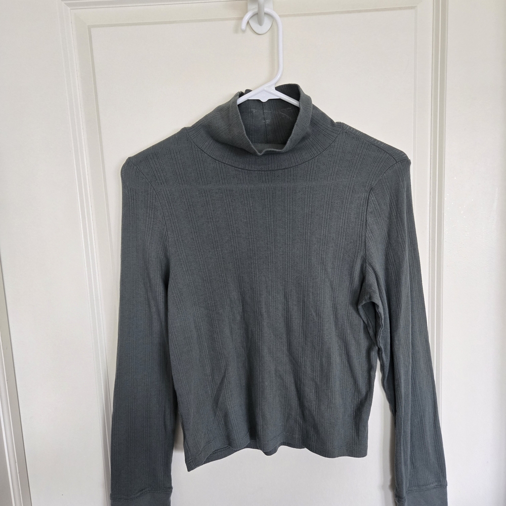 Aerie Gray/green Ribbed Cropped Mockneck